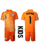 Anglie Jordan Pickford #1 Brankářské Venkovní dres pro děti MS 2022 Krátký Rukáv (+ trenýrky)